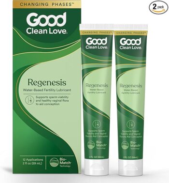 Good Clean Love Regenesis Fertility-Friendly Lubricant, Water-Based Lube for Women & Couples Trying to Conceive, with Magnesium and Calcium Ions, Personal Lubricant, Safe for Toys, 2 Oz (2-Pack)