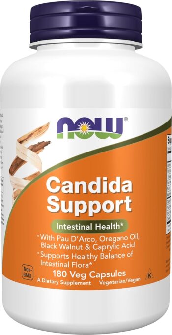 NOW Foods Supplements, Candida Support with Pau D'Arco, Oregano Oil, Black Walnut & Caprylic Acid, 180 Veg Capsules