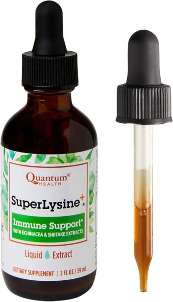 Quantum Health SuperLysine+ Liquid Immune Support Supplement - Powerful Lysine Echinacea Vitamin D3 Bee Propolis & Shitake Daily Wellness Blend for Women & Men, Fast Absorption - 2 Ounce